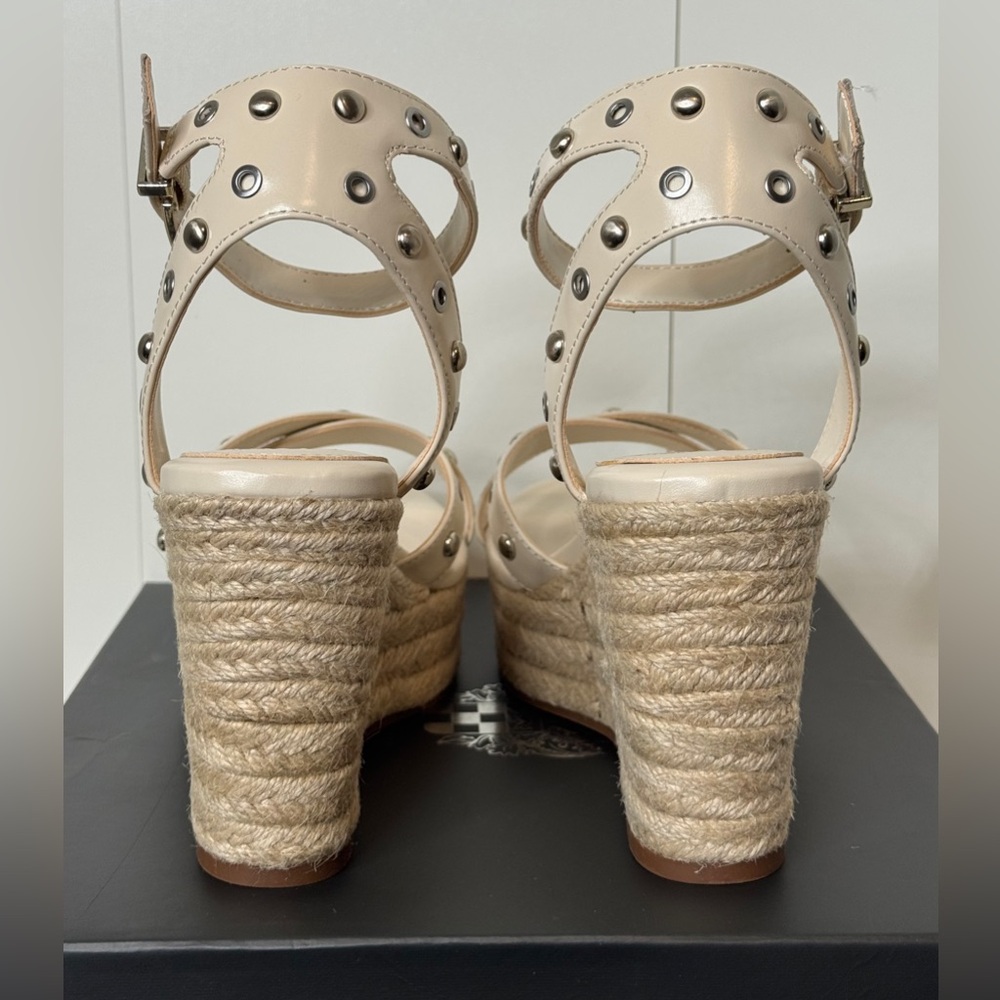 Vince‎ Camuto Beige Studded Wedge Sandals - Picture 3 of 6